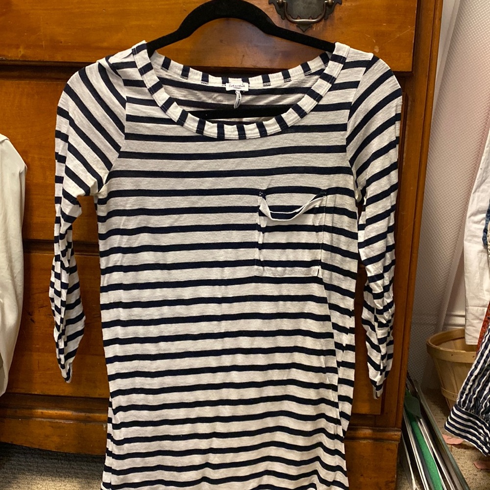 Navy and white stripe boatneck